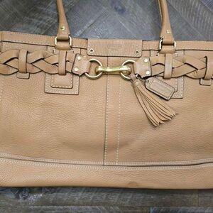 Coach Tan Leather Shoulder Bag with Gold Accents